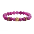Pulsera de cuentas de ágata púrpura de 8mm con dije de calavera dorada en blanco - Calavera Dorada/Cuentas de Ágata Rosa Púrpura / Dorado