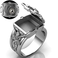 Silver poison ring with hidden compartment and gemstone on white background - US 12 / White Gold