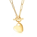 Collana a catena a graffetta dorata con pendente a cuore e chiusura a T in acciaio - Collana Oro (KN115155-Z)