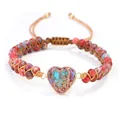 Detailed view of handmade woven wrap bracelet with heart-shaped natural stone and beads - Multi-color Texture (2939)