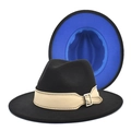Zweifarbiger Wollfilzhut in Schwarz mit royalblauem Futter und Lederband-Dekor - M (56-58cm) / Schwarz + Königsblau