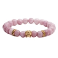 Pulsera de cuentas de piedra rosa con calavera de acero dorado y cuentas espaciadoras - Dorado