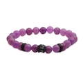Pulsera de cuentas de piedra púrpura 8mm con calavera de acero inoxidable negro - Color gunmetal