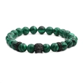 Pulsera de hombre de ágata pavo real verde de 8 mm con calavera de acero inoxidable - Color gunmetal