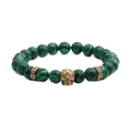 Pulsera para hombre de cuentas de malaquita de 8mm con calavera de acero inoxidable dorado - Dorado