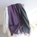 Dual-color dark purple and charcoal grey cashmere scarf with elegant long fringes - Dark Purple and Grey