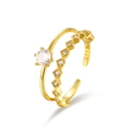 Minimalistische dubbellaagse S925 zilveren ring in goud met sprankelende diamanten - J1428 Dubbellaagse Zirkonia Ring / 18K Goud