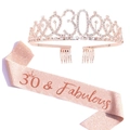 Set zum 30. Geburtstag in Roségold mit 30 and Fabulous Schärpe und Kristallkrone - Schärpe Tiara Set / 30. Roségold Set 1
