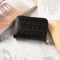Porte-cartes minimaliste noir à motif crocodile avec fermeture éclair dorée chic - Noir