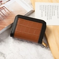 Brown crocodile pattern leather card holder with black trim and gold zipper closure - Yellow Brown