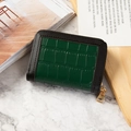 Dark green crocodile texture leather card holder wallet with a secure gold zipper closure - Dark Green