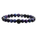 Pulsera para hombre de ojo de tigre galaxia con cuentas minerales naturales azules y púrpuras - 10mm Ojo de Tigre Estrellado + 10mm Piedra Brillante