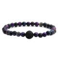 Starry tiger eye and black lava stone beaded bracelet for men on white background - 6mm Starry Tiger Eye + One 10mm Lava Stone