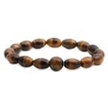 Men's natural tiger eye bracelet with oval brown beads on a clean white background - Large Size Specification / 8*12mm Tiger Eye + 10mm Round Bead