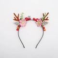 Cerchietto corna di renna di Natale con fiori rosa, bacche rosse e pigne bianche - Fiori Rosa con Bacche e Pigna / 4#