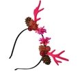 Cerchietto natalizio con corna di renna magenta, pigne e bacche decorative - Stile Corna di Renna Rosso Rosa / 22#