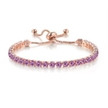 Bracelet tennis ajustable en or rose avec cristaux violets carrés de 4 mm sur blanc - Or rose - Violet