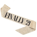 Golden glitter Birthday Queen sash with Finally 21 text for party decorations - Gold FINALLY 21
