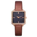 Square rose gold starry sky ladies watch with diamond bezel and brown textured strap - Brown Honeycomb Texture