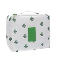 White waterproof travel makeup bag with green cactus pattern and sturdy handle - White Cactus