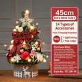 45cm Red and White Christmas tree variant with pine cones and LED light string - 45cm / Red & White Style A