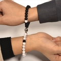Magnetic couple beaded bracelets with black matte and white marble stones for lovers - White Turquoise with Matte A Style (白松/磨砂A)