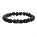 Pulsera gótica de calavera para hombre con piedras de lava negras y abalorio mate - Piedra de Lava Negro Pistola