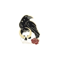 Detailed enamel pin featuring a black crow on a white skull with a red rose and gold stars - Crow With Skull And Rose (XZ3247)