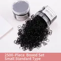 2500 pieces of small black disposable elastic hair bands in a transparent jar container - Pure Black Small Economy Jarred
