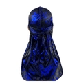 Silky durag featuring black and blue floral patterns with shiny satin finish tail - One Size / Black Blue