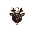 Brown enamel reindeer charm with gold trim and crystal detail for Christmas DIY jewelry - No.40 Rhinestone Reindeer