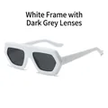 Modern white hexagonal sunglasses with dark grey lenses and gold rivet accents - White Frame Dark Grey Lens