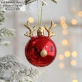 Set of 2 bright red reindeer Christmas ball ornaments hanging on a snowy pine branch - Red Little Deer (2 Pcs) / 8x5cm/17.5g