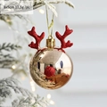 Golden Christmas reindeer ornament with red glitter antlers hanging on pine branch - Champagne Little Deer (2 Pcs) / 8x5cm/17.5g