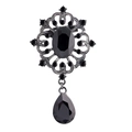 Spilla vintage in argento con gemme nere ovali e dettagli in filigrana intricata - Nero Solido