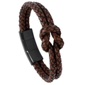 Bracciale in pelle intrecciata marrone con chiusura magnetica nera e design a nodo - Pelle Marrone + Fibbia Nera