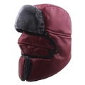 Colbacco invernale in ecopelle bordeaux con pelliccia grigia e maschera staccabile - Stile Maschera Ordinaria / Rosso