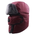 Colbacco invernale da uomo bordeaux in pelle PU impermeabile con fodera in pelliccia sintetica - Stile Maschera con Valvola di Respirazione / Rosso