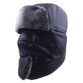 Winter thermal trapper hat in navy blue waterproof fabric with grey faux fur lining - Ordinary Mask Style / Navy Blue