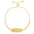 Pulsera LOVE dorada ajustable con placa de cristales pavé y cadena de bolas - brc66-B (Placa LOVE Cadena Ajustable)