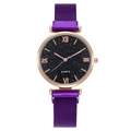 Starry sky women's quartz watch with purple magnetic mesh strap and rose gold case - Purple