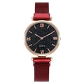 Starry sky dial women's quartz watch with burgundy magnetic Milanese strap and gold case - Red