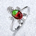 Chic turtle shaped platinum plated ring with color-changing red and green gemstone - Red Green Rhinestone
