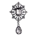 Spilla vintage in argento con gemma grigia, filigrana complessa e strass di cristallo - Grigio fumo