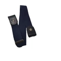 Slim navy blue buckle-free elastic belt with black leather loops and silver snaps - Navy Blue