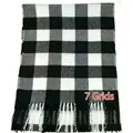 Classic black and white large grid scarf with fringe trim for autumn and winter - Plaid Pattern / Black & White