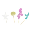 Glittery mermaid cake toppers set with starfish shell and mermaid tail for party decor - 12Pcs Mermaid Style Toppers (4 Styles x 3)