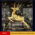 Golden reindeer and snowflakes Christmas window decals with Merry Christmas text - T817 Christmas Reindeer Right