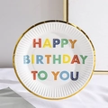 Piatto di carta da 7 pollici con bordo dorato e stampa Happy Birthday colorata - Stile 6-Scritta con Bordo Dorato
