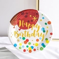 Piatto di carta da 7 pollici bianco con palloncini rossi e scritta dorata Happy Birthday - Stile 4-Palloncino a Pois